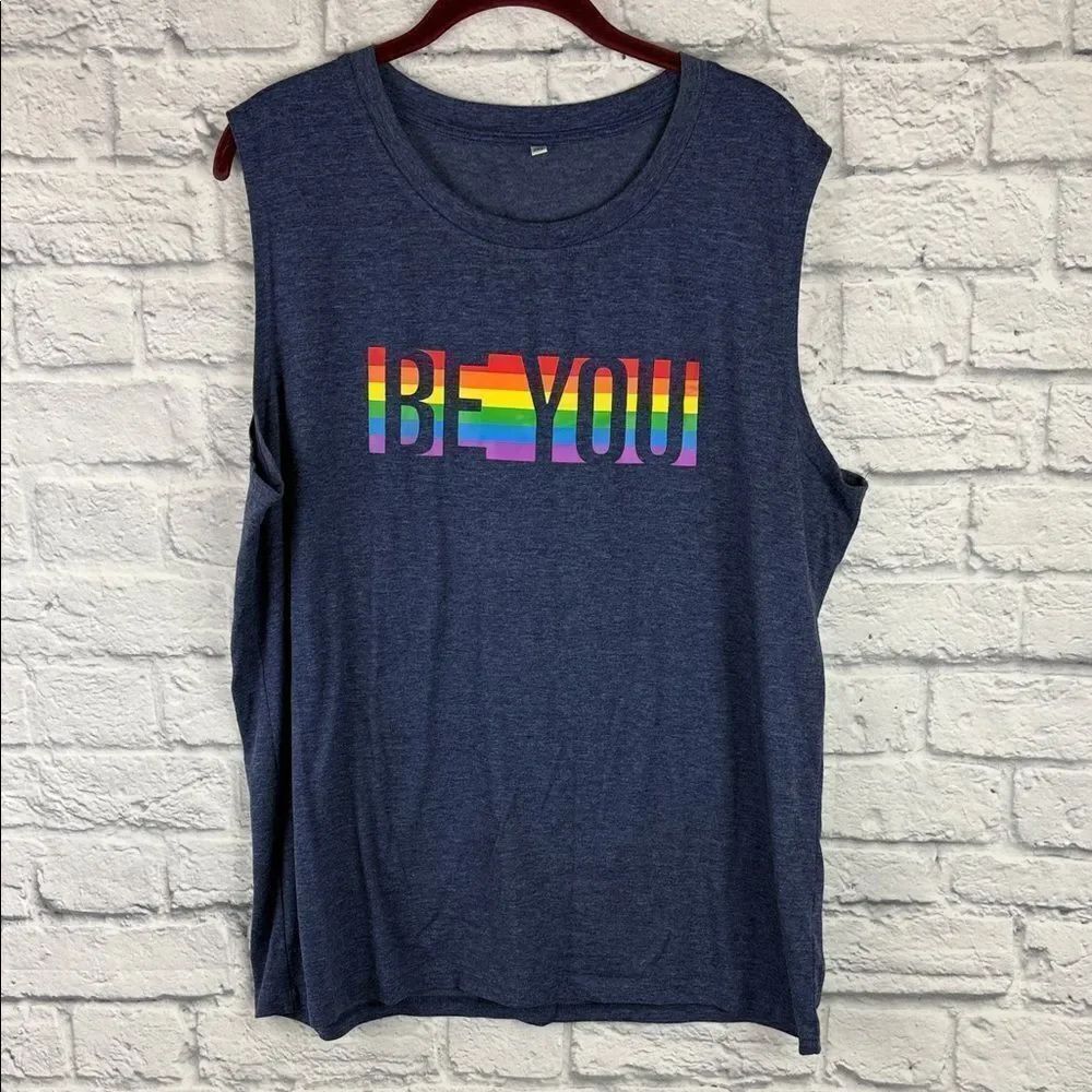 Navy Sleeveless 'Be You' Graphic Tee Tank Size 2XL